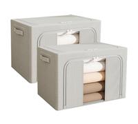 Resszo 2 Pack Large Clothes Storage Bag, Foldable Oxford Cloth Steel Frame Box, Clear Window & Carry Handles, Waterproof, Stackable Storage Boxes for Clothes, Bedding, Blankets