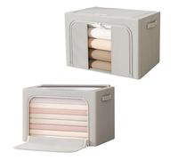 Resszo 2 Pack Large Clothes Storage Bag, Foldable Oxford Cloth Steel Frame Box, Clear Window & Carry Handles, Waterproof, Stackable Storage Boxes for Clothes, Bedding, Blankets (C - 66L)