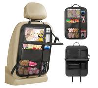 Resszo Car Organiser,Car Seat Organiser for Kids with Tablet Holder, Multifunctional WaterProof Back Seat Protector with 10.5 iPad Foldable Tray Table, 6 Pockets Toy Storage