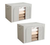 Resszo Clothes Storage Boxes with lids & zips,2Pcs Foldable Oxford Cloth Steel Frame Stackable Waterproof Storage Box Bag,Clear Window & Carry Handles,for Wardrobe Organiser,Bedding,Blankets,Duvets