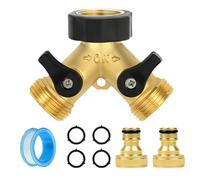 Resszo Garden Tap Splitter 2 Way,3/4”Brass Hose Connector with Individual On/Off Valves - Dual Hose Connectors for Washing Machine,Outdoor Tap,Garden Hose & Car Washing with 2 Quick Connectors