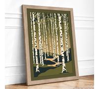 Rest Among Birches Japandi Framed Wall Art Print A4 (29.7×21cm) Oak, Wall Decor for Living Room, Bedroom, Office & Home, Ready to Hang, Art Gift