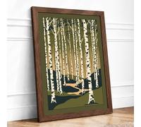 Rest Among Birches Japandi Framed Wall Art Print A4 (29.7×21cm) Walnut, Wall Decor for Living Room, Bedroom, Office & Home, Ready to Hang, Art Gift