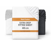 Rest Fusion Deep Fitted Sheet - 40cm Extra Deep Pocket - Fully Elastic - Soft Brushed Microfibre - Wrinkle, Shrink & Fade Resistant - Easy Care - Bed Bottom Sheet (White, Single)
