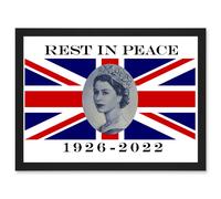 Rest In Peace Queen Elizabeth II Union Jack Flag Queen's Funeral National Mourning Window or Wall Decoration Artwork Framed Wall Art Print A4 Artery8 Black One Size