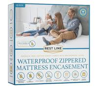 Rest Line Premium Waterproof Zippered Mattress Encasement Queen Size 60X80” - 100% Cotton, Hypoallergenic, Bed Bug Proof Six Sided Mattress Cover, Invisible Zippered, Soft & Breathable up to 15" Deep