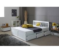 Rest Relax Mission Wooden Bed, Pine Bedframe with Under Bed Storage Drawers in White | Size: Double Rest Relax White Double