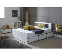 Rest Relax Mission Wooden Bed, Pine Bedframe with Under Bed Storage Drawers in White | Size: Single Rest Relax White Single
