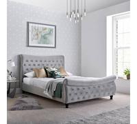 Rest Relax Oscar Grey Velvet Chesterfield Sleigh Bed