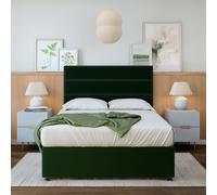 Rest Relax Sleep Plush Velvet Divan, Strutted Headboard, 4 Drawers Green