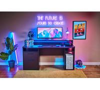 Rest Relax Warrior Gaming Desk In Black With Rgb Led Lights