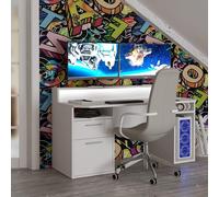 Rest Relax Warrior Gaming Desk in White with LED Lights Rest Relax White