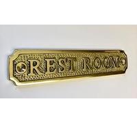 REST ROOM Door Sign Solid Brass with a Polished Lacquered Finish 16.8 x 3.5 cm comes with Screws, Ideal for Bathroom at Home or Business DSN-21-PL