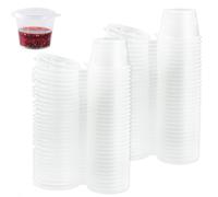 RESTALLADNWEST 100 Pcs Small Plastic Pots with Lids, Reusable Mini Takeaway Pots for Deli, Portion Control, Jelly Shots, Sauce Cups, Condiments, Meal Prep (1oz)