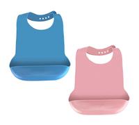 RESTALLADNWEST Washable Adult Bibs for Elderly, Silicone Bibs for Adult with Crumb Catcher, Adjustable Adult Bib for Men Women Eating Waterproof Wipeable Easy Clean (2, Pink & Blue)