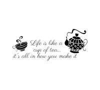 Restaurant Cafe Wall Decal Quote Life is Like a Cup of Tea Kitchen Cafe Phrase Design Wall Stickers Waterproof Home Decor Small - 24x57cm