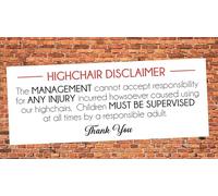 Restaurant Highchair Disclaimer Safety Warning Sign Self Adhesive Gloss Sticker 160mm x 65mm V1