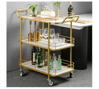 Restaurant Hotel 2/3 Stories Hand Cart with Stone Tray Swivel Wheels & Brake High-Temperature Electrostatic Painted Steel Frame Double Handle Design - Ideal for Catering & Events