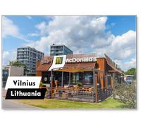 Restaurant in Vilnius.mcdonald Stores Drive Thru Open 24 Hours.building of A Cafe A Classic,fast Food Chain Known for Its Burgers and Fries.vilnius,lithuania.., Fridge Magnet