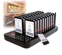 Restaurant Pager System, 20 Wireless Buzzers, 500M Range, 3 Calling Modes (Vibration, Flash, Buzzer), Touch Control, for Coffee Shops, Food Courts and Fast Food