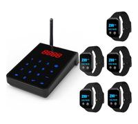 Restaurant Pager System for Servers,Wireless Calling System,1364 Feet,IPX67 Waterproof Pager Watch Receivers with 1 Touch-Screen Keypad for Hotel,Kitchen,Bar (Black, 5 Watch+1 keypad)