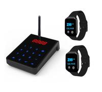 Restaurant Pager System for Servers,Wireless Calling System,1364 Feet,IPX67 Waterproof Pager Watch Receivers with 1 Touch-Screen Keypad for Hotel,Kitchen,Bar (Black, 2 Watch+1 keypad)