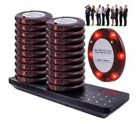 Restaurant Pager, Wireless Calling System, 999 Channels Calling Keypad + 20 Pcs Coasters, 3 Calling Modes, 800M Working Range, Dual Charging Base, for Restaurant Bar Hotel Cafe Food Court Church
