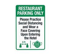 Restaurant Parking Only Practice Social Distancing And Wear A Face Covering Upon Entering Metal Warning Sign for Indoor Outdoor Security, Business Office Home Decor 20 x 30 cm