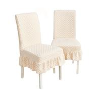 Restaurant Style Chair Covers - Stretch Skirt With Ruffled Hem, Soft Short Plush, Country Style, Suitable For Living Room, Bedroom, and Home Use (Beige, 6-Piece Pack)