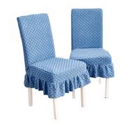 Restaurant Style Chair Covers - Stretch Skirt With Ruffled Hem, Soft Short Plush, Country Style, Suitable For Living Room, Bedroom, and Home (Blue, 6-Pack)