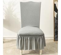 Restaurant Style Chair Covers With Ruffles, Short Elastic Chair Covers, Universal, Removable and Washable, Suitable for Dining Room, Kitchen, and Living Room, Light Gray, 4-Piece Set.