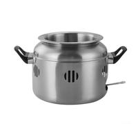 Restaurant Use Stainless Steel Korean Style Drum Shabu Shabu Pot with Easy to Clean Detachable Parts and Heat Retention (Golden Without Lid)