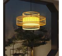 Restaurant Woven Ceiling Cylinder Lampshade Pendant Light, Teahouse Primitive Lighting Hanging Lighting for Kitchen Island Dining Room Bedroom