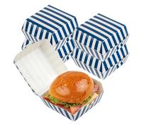 Restaurantware 2.8 x 2.8 x 2 Inch Mini Burger Boxes, 100 Clamshell Food Containers - Hinged Lid, Striped, Blue And White Paper Take Out Boxes, Serve Sliders Or Finger Foods