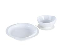 Restaurantware Suction Plate and Bowl Set 2-Piece 1 Pack of White Plate and 1 Bowl Suction Dinnerware with High to Low Rim Hot & Cold Friendly for Elderly with Dementia, Parkinsons and Disabled