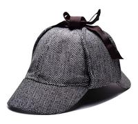 RESTEQ Sherlock Holmes Detective Hat - Classic Deerstalker for Adults and Children, Costume Accessory with Herringbone Pattern, Retro Hunting Hat for Role Play, Carnival & Theatre