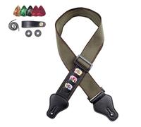 Restikiant Folk Guitar Electric Guitar Bass Pure Cotton Strap with Headstock Pick-ArmyGreen