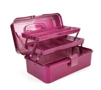Restikiant Glitter Pink & Craft Tool Storage Box,3-Layer Stackable Carry Tackle Box Sewing Box Organizer for Art