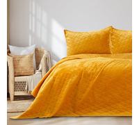RESTILO Laila Bedspread 200 x 220 cm Honey Yellow Quilted Velvet Velvet