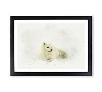 Resting Arctic Fox in Abstract Framed Print | A2 Black Framed Wall Art | Ready to Hang | Abstract Animal Picture | Living Room Bedroom Lounge Office