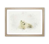 Resting Arctic Fox in Abstract Framed Print | A2 Oak Framed Wall Art | Ready to Hang | Abstract Animal Picture | Living Room Bedroom Lounge Office