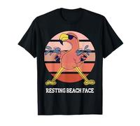 Resting Beach Face Flamingo with Water Guns Humor Design T-Shirt