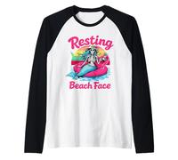 Resting Beach Face Skeleton Mermaid Retro Summer Humor Tee Raglan Baseball Tee