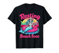 Resting Beach Face Skeleton Mermaid Retro Summer Humor Tee T-Shirt
