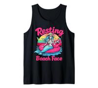 Resting Beach Face Skeleton Mermaid Retro Summer Humor Tee Tank Top