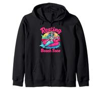 Resting Beach Face Skeleton Mermaid Retro Summer Humor Tee Zip Hoodie
