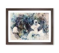 Resting Border Collie Dog In Abstract Modern Art Framed Print | A3 Walnut Framed Wall Art | Ready to Hang | Abstract Animal Picture | Living Room Bedroom Lounge Office