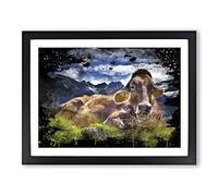 Resting Cow on the Alps Landscape Modern CB Framed Print | A3 Black Framed Wall Art | Ready to Hang | Modern Animal Picture | Living Room Bedroom Lounge Office