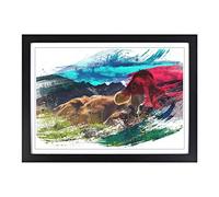 Resting Cow on The Alps Landscape V2 Framed Print | A2 Black Framed Wall Art | Ready to Hang | Modern Animal Picture | Living Room Bedroom Lounge Office