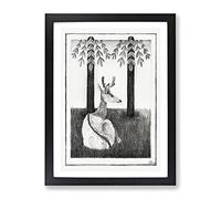 Resting Deer By Samuel De Mesquita Classic Painting Framed Print | A2 Black Framed Wall Art | Ready to Hang | Classic Animal Picture | Living Room Bedroom Lounge Office